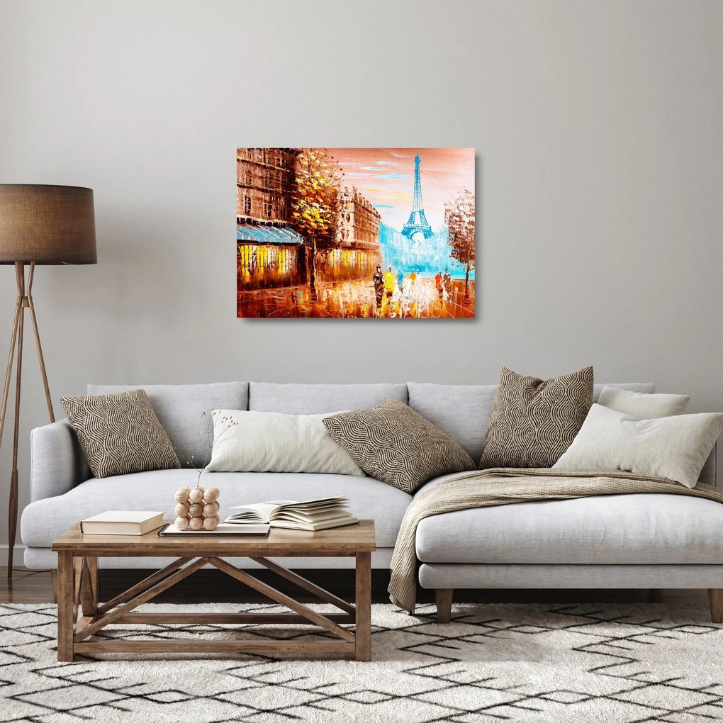 Üveg kép - Esős idő és az Eiffel-torony (70x50 cm)