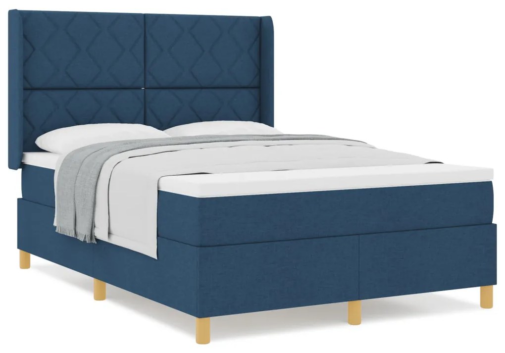 Boxspring Ágy Matrac Részével - Kék, 140x200 cm, Szövet