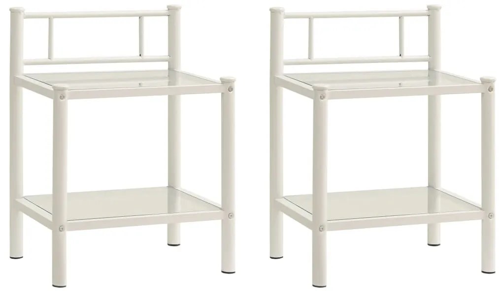 2 db fehér és átlátszó fém és üveg éjjeliszekrény