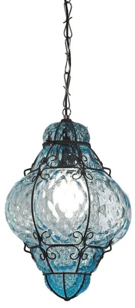 SIRU- Csillár láncon CLASSIC 1xE27/60W/230V átm. 30 cm kék/fekete Velencei üveg