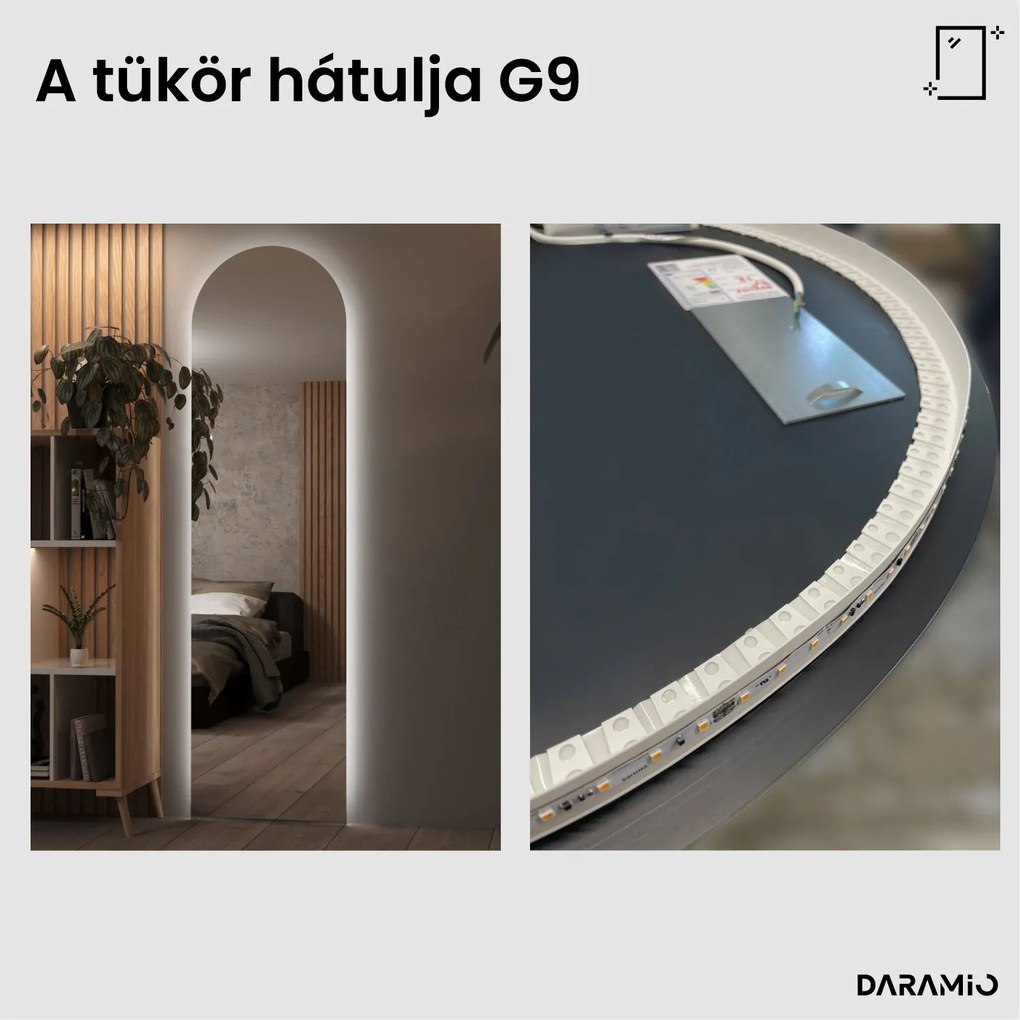 Félkör alakú tükör LED-világítással G9