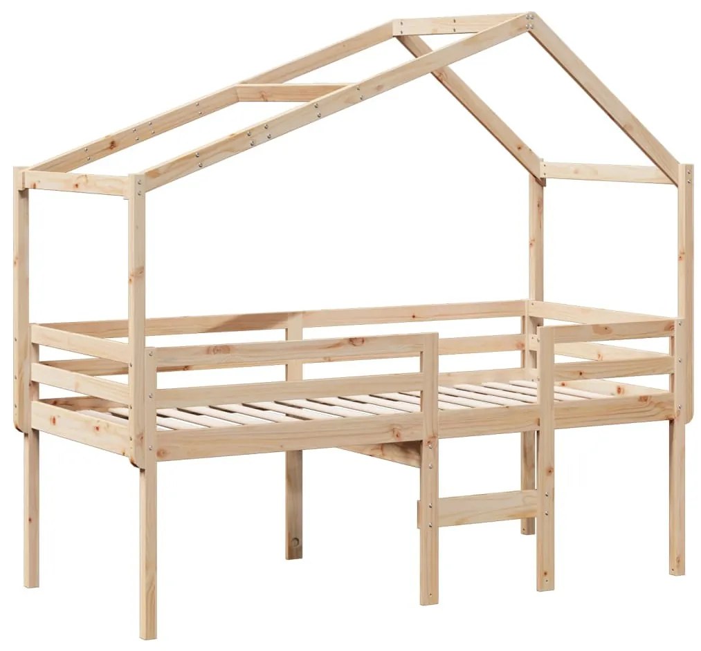 tömör fenyőfa magasított ágy tetővel 75 x 190 cm