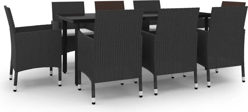 vidaXL 9 részes polyrattan és üveg kerti étkezőgarnitúra párnákkal