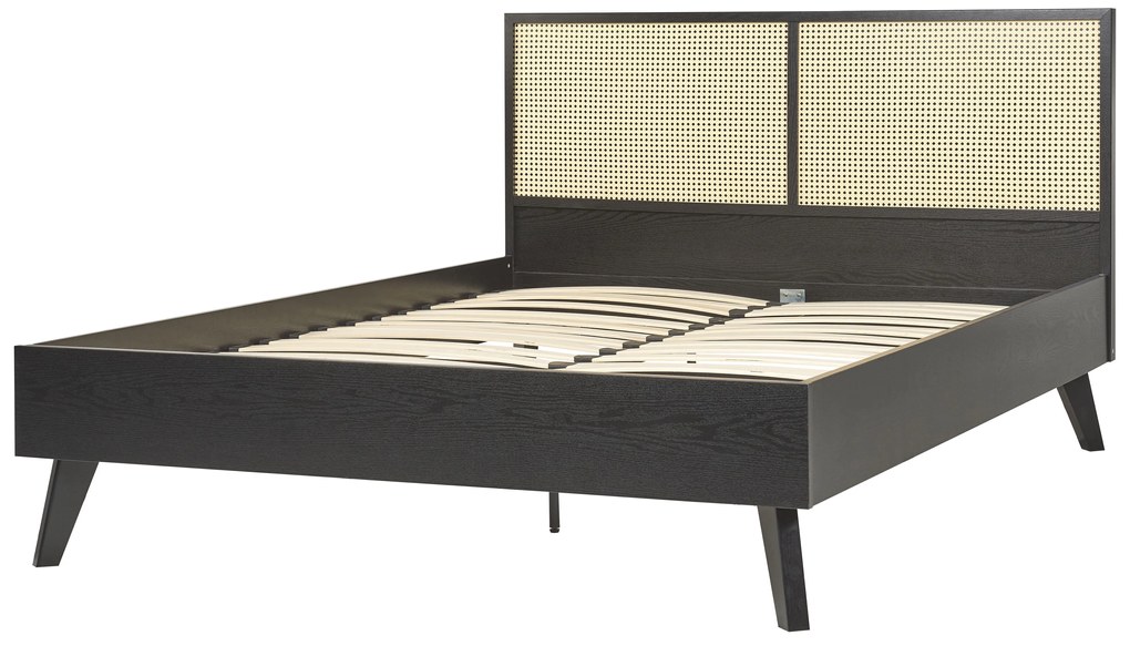 Fekete rattan franciaágy 140 x 200 cm MONPAZIER Beliani