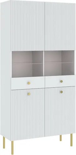 VIENA 4 ajtós vitrines szekrény | Fehér/arany