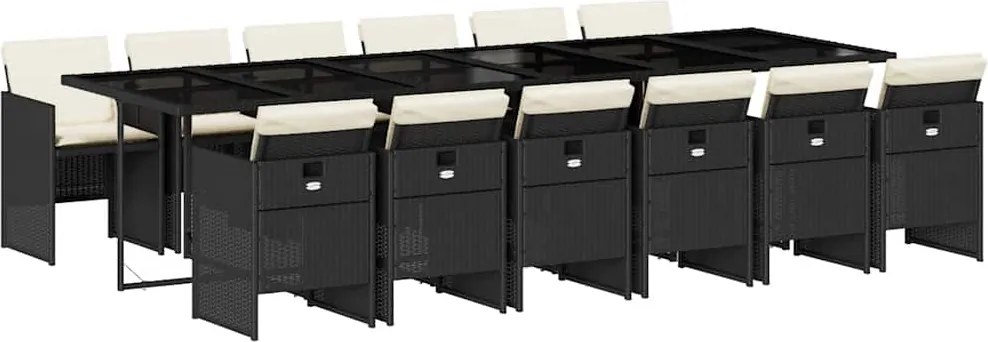 vidaXL 13 részes fekete polyrattan kerti ülőgarnitúra párnákkal