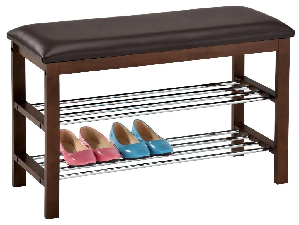 Cipőtartó állvány ülőkével 2 szintes, barna/barna, 80 x 30 x 49 cm