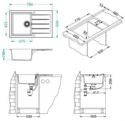 ALVEUS 1148159 - Mosogató CADIT 79x50 cm gránit/fekete