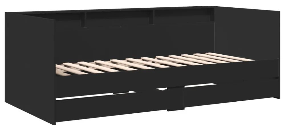 fekete kanapéágy fiókkal matrac nélkül 90x200 cm