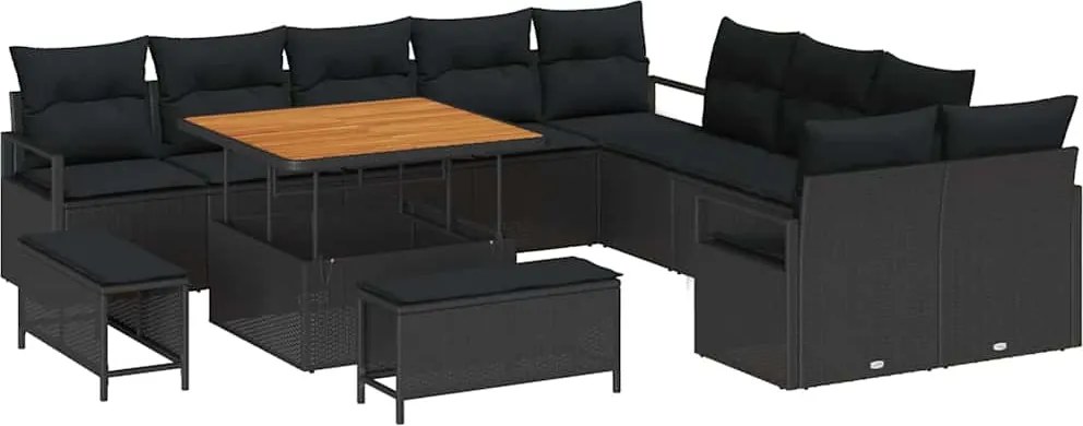 vidaXL Kerti Kanapé Szett párnával tárolóval párnával 13 pcs Fekete