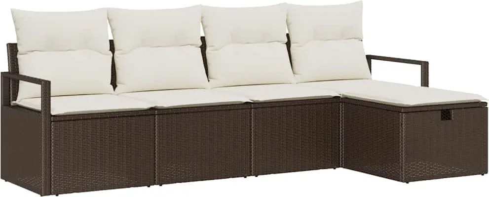 vidaXL Kerti Kanapé Szett párnával tárolóval 5 pcs Barna Poli rattan