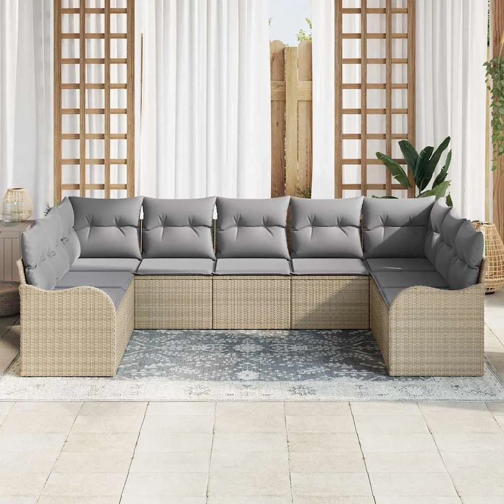 Kerti Kanapé Szett 9 pcs Beige, világosszürke Poli rattan