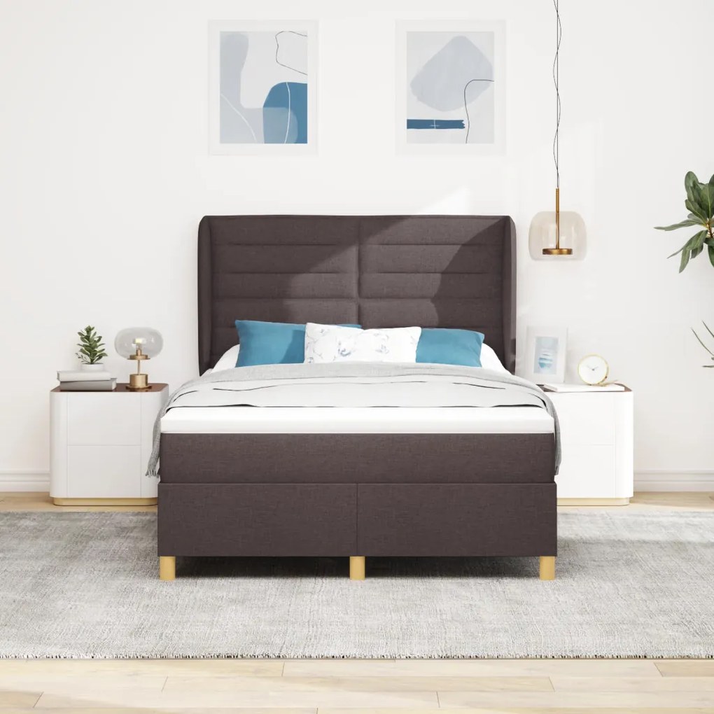 Boxspring Ágy Mattal Sötétbarna 140x200 cm Szövet