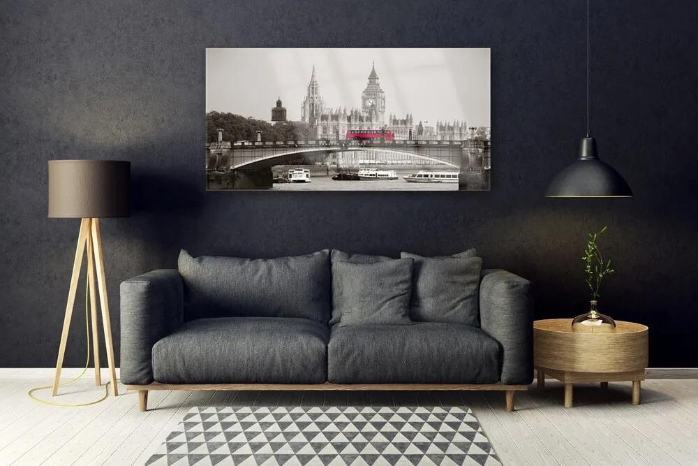 Modern üvegkép London Bridge, Big Ben 125x50 cm