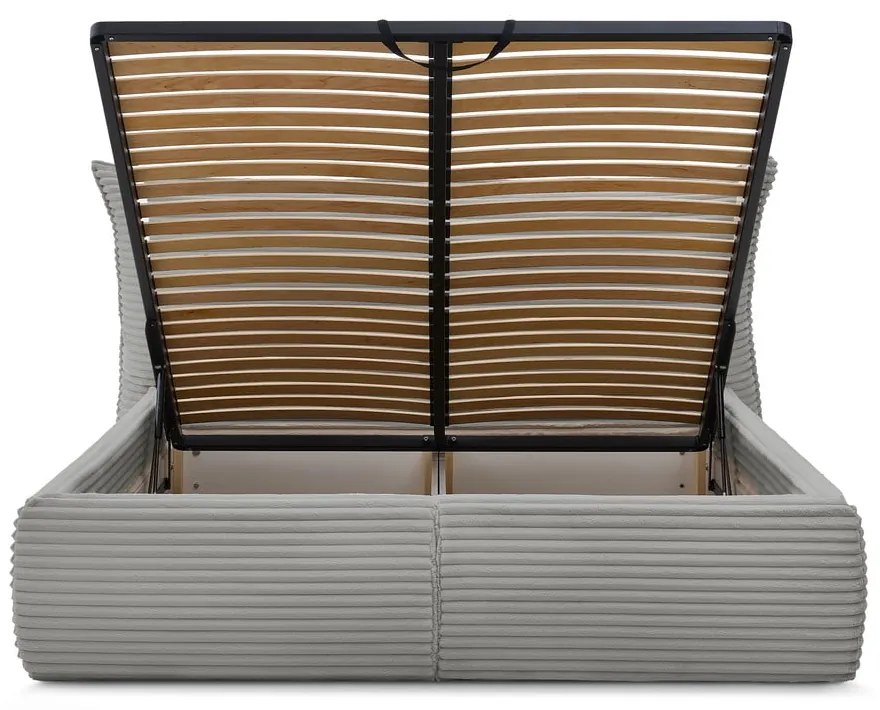 Szürke kárpitozott ágyneműtartós franciaágy ágyráccsal 180x200 cm Jade – Bobochic Paris