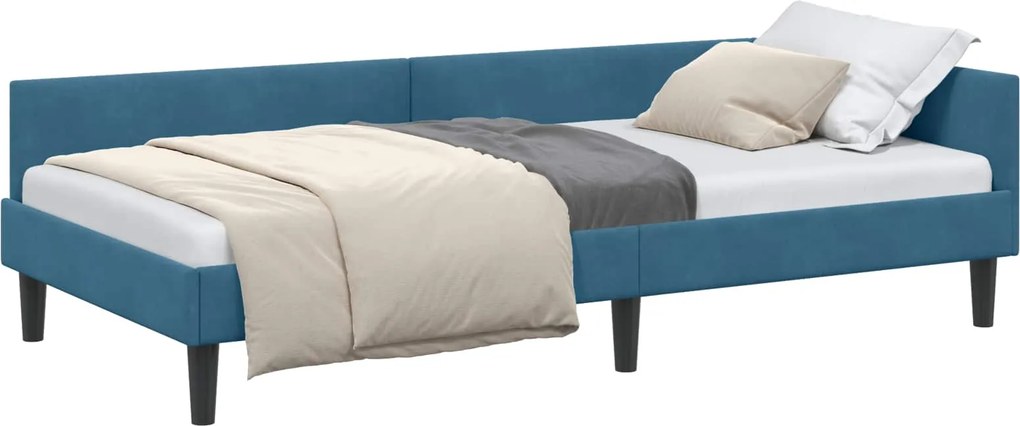vidaXL Sarokágy keret fejtámlával Kék 80 cm x 200 cm VelúrésPlywood