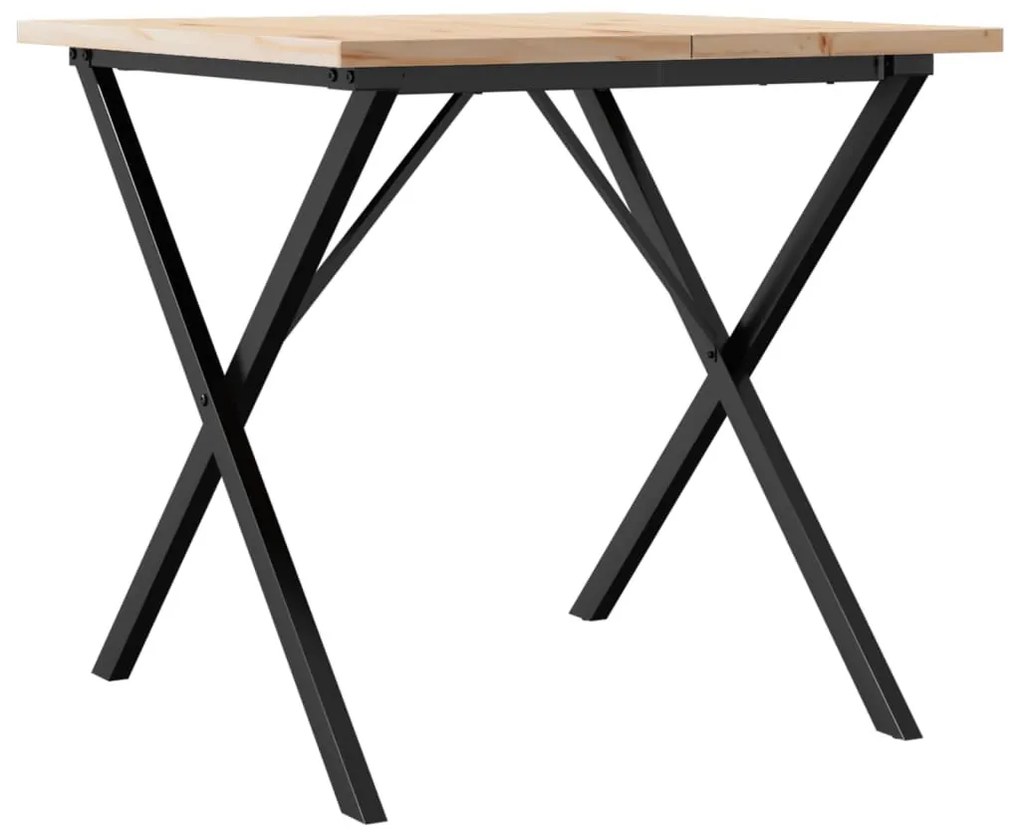 tömör fenyőfa és öntöttvas étkezőasztal X-vázzal 90x90x75,5 cm
