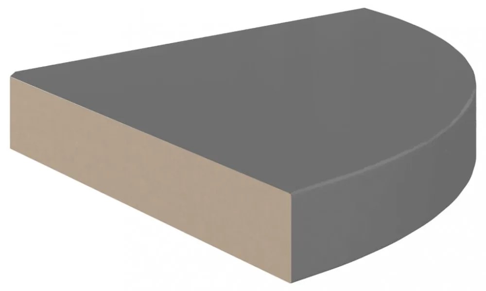 2 db magasfényű szürke MDF lebegő sarokpolc 25 x 25 x 3,8 cm
