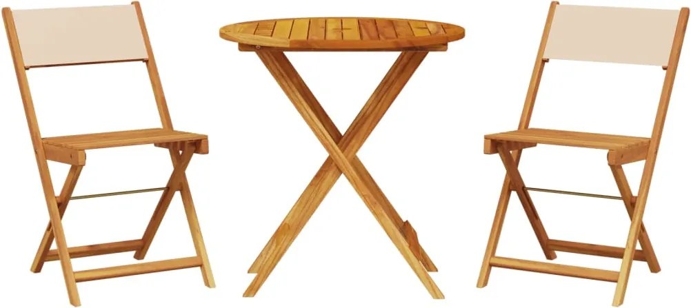 vidaXL 3 részes bézs szövet és tömör fa bisztrószett