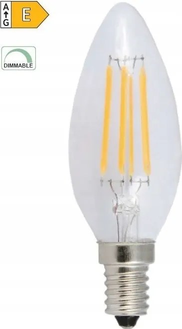 Led izzószálas gyertyafény, átlátszó C35 5W/230V/E14/ 4000K/690Lm/360°/Dim