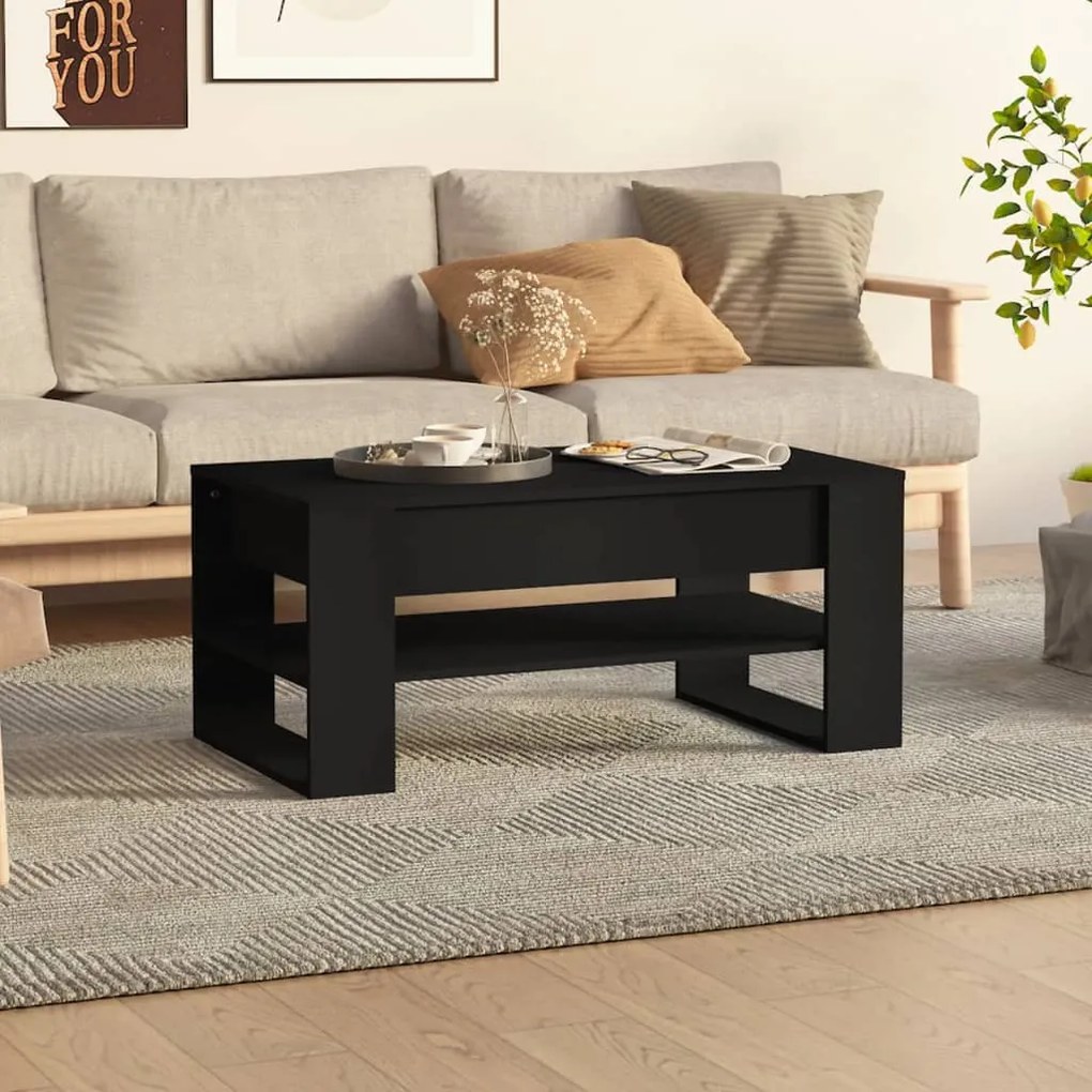 Fekete szerelt fa dohányzóasztal 102x55x45 cm