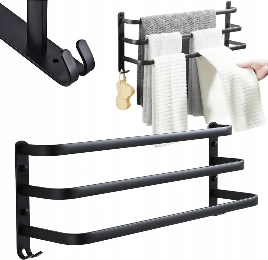 Fürdőszobai Törölközőtartó Három Karos Alumínium 60 CM Akasztók