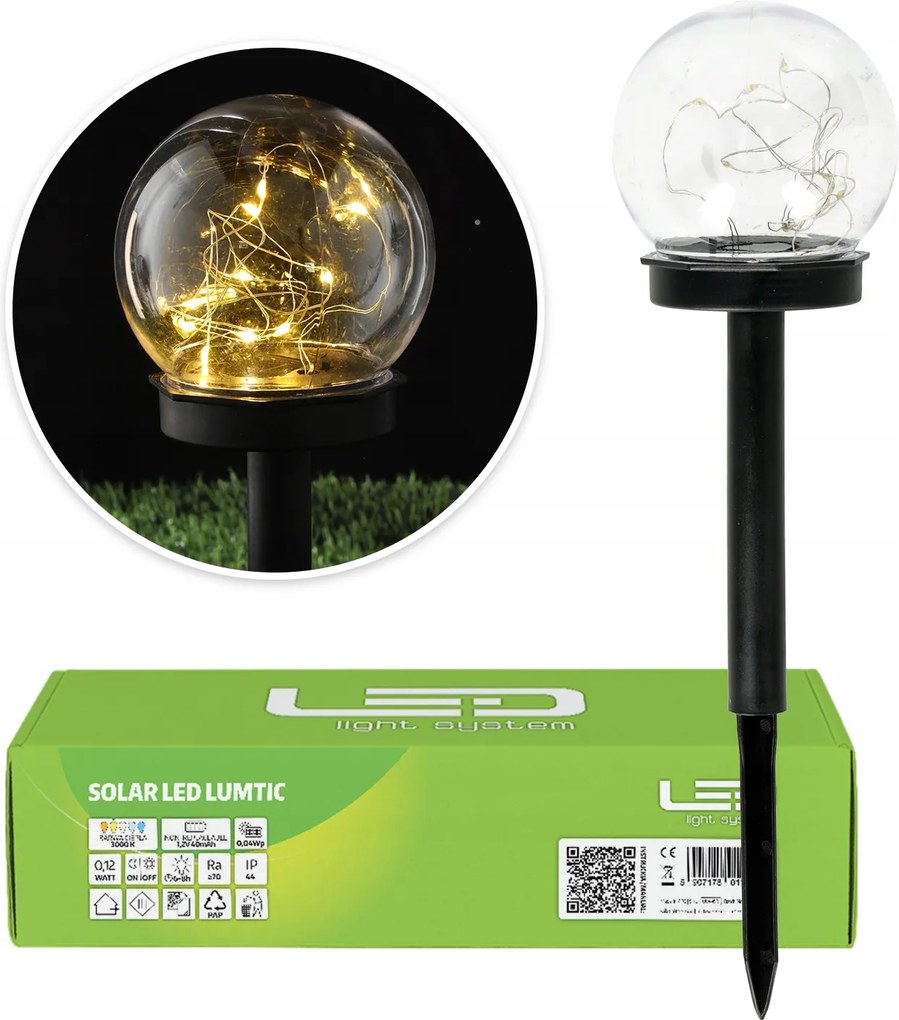 LED-es napelemes kerti lámpa beszúrható gömb 4000K IP44 Lls