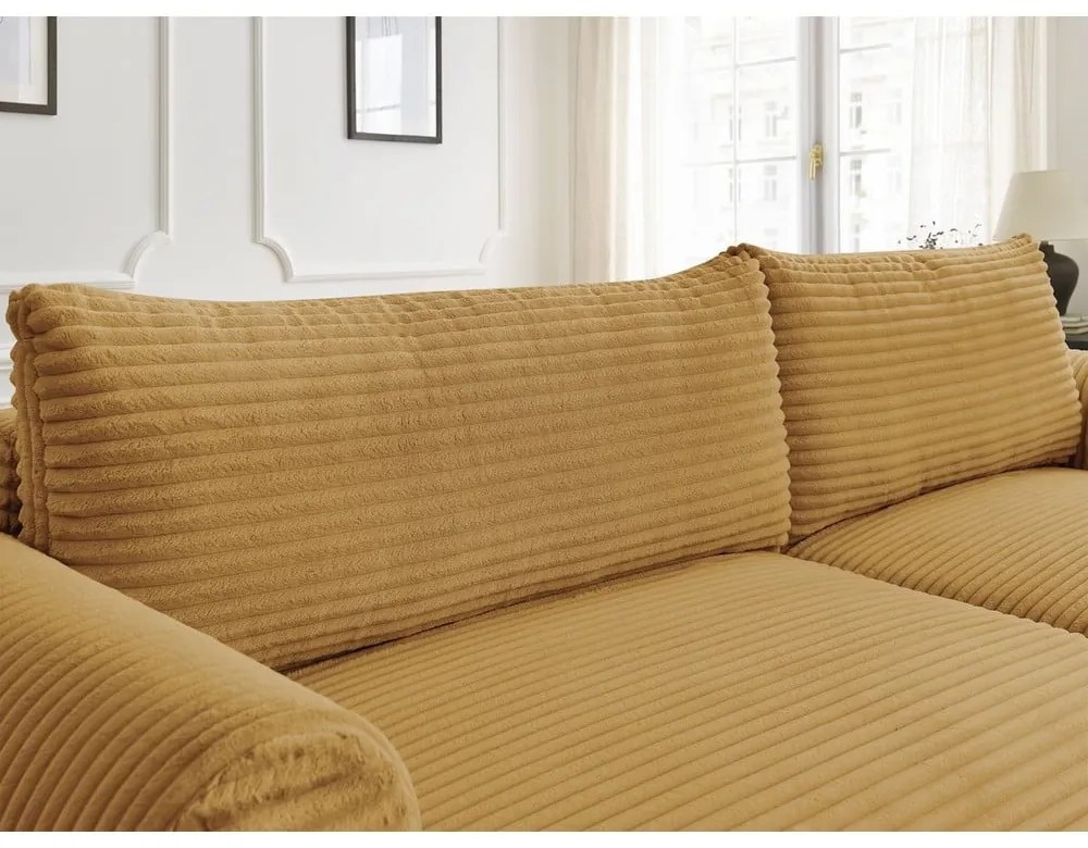 Mustársárga kordbársony kinyitható sarokkanapé (jobb oldali) Lucien – Bobochic Paris