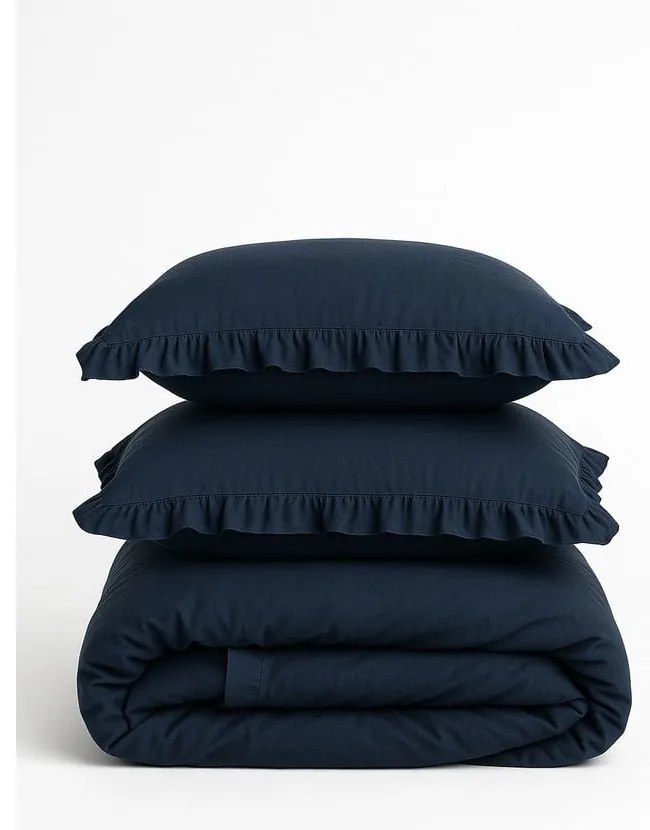 Sötétkék egyszemélyes renforcé pamut ágyneműhuzat 140x200 cm Ruffle Striped – Mila Home Luxury