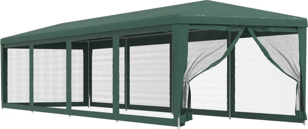 vidaXL zöld HDPE rendezvénysátor 10 hálós oldalfallal 3x12 m