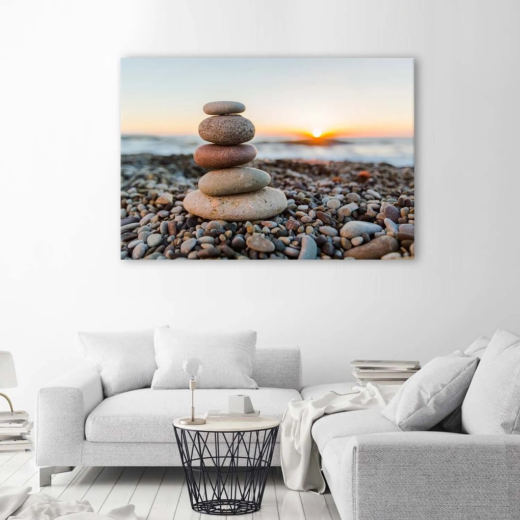 Gario Vászonkép Zen kövek a tengerparton Méret: 100 x 70 cm