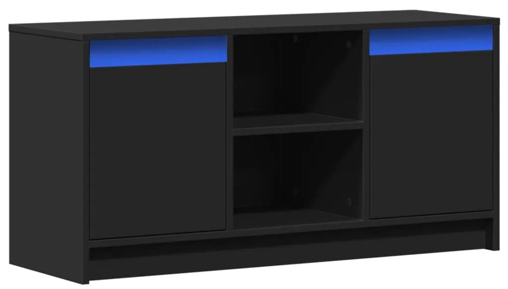 fekete szerelt fa TV-szekrény LED-ekkel 100 x 34 x 50 cm