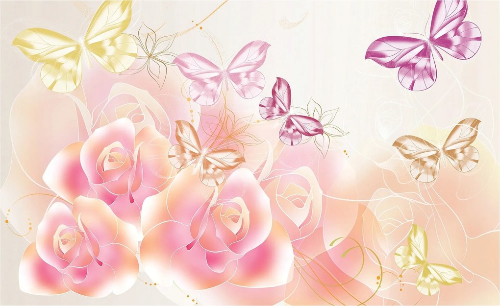 Fotótapéta Rózsák és pasztell pillangók 300x210 finom romantikus +ragasztó