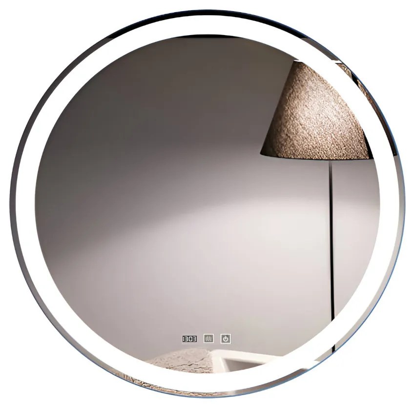 Viva AURA fürdőszoba tükör -érintőkapcsoló - páramenetesítővel - órával - LED - KEREK - átmérő 60 cm