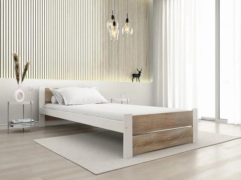 Ágy IKAROS DOUBLE 80 x 200 cm, fehér/dub sonoma Ágyrács: Lamellás ágyrács, Matrac: Matrac nélkül