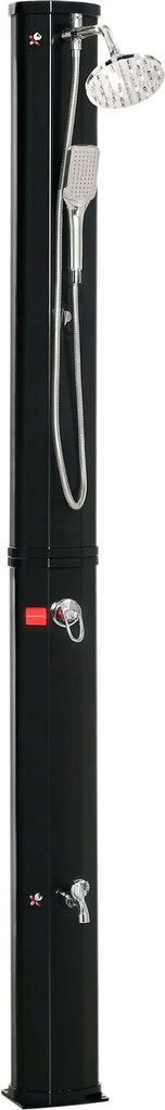 Outsunny Kültéri Napelemes Zuhany 35 L Kert Zuhany 2 Zuhanyfejjel Meleg és Hideg Víz 0-55°C-ig Medencéhez Teraszhoz Tengerparthoz 17.5x14.5x216 cm Fek