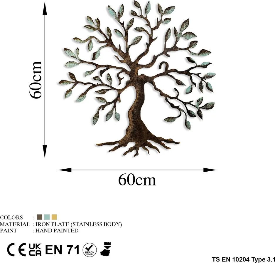 Fém fali dekoráció, életfa, 60x60 cm