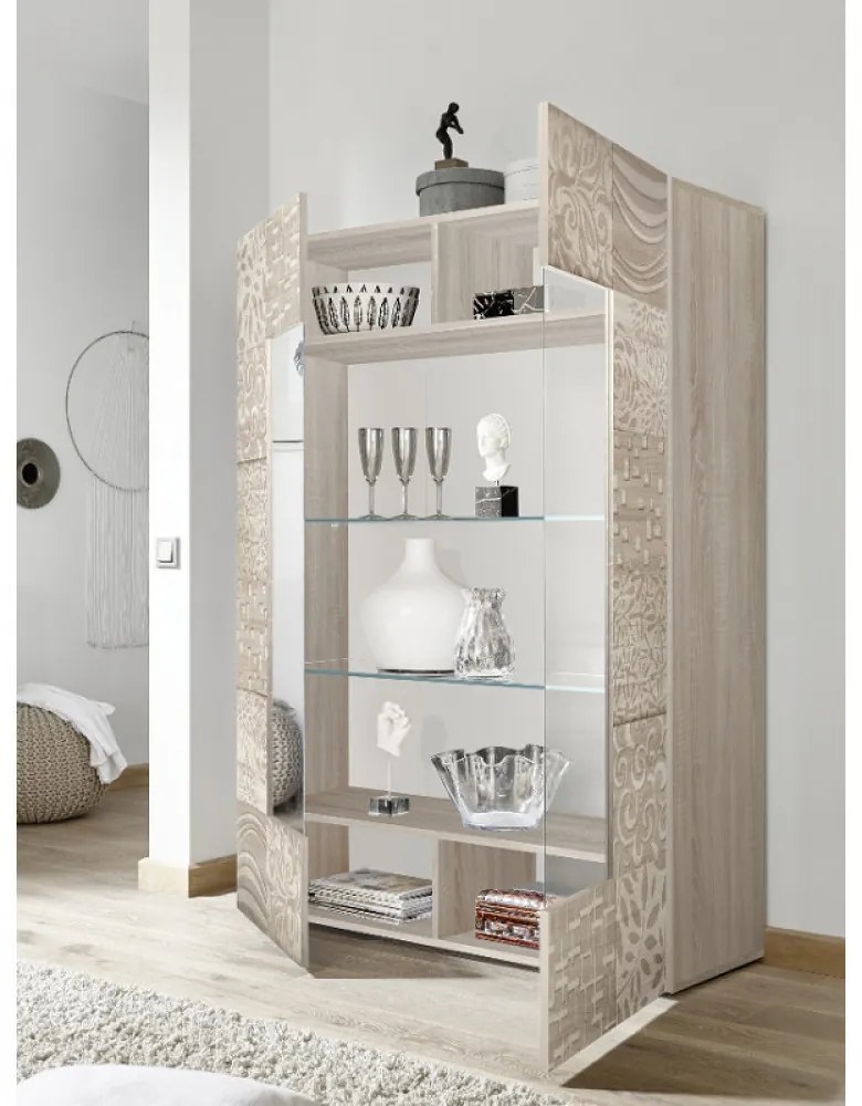 MIRO Sonoma tölgy Üveges szekrény 2 ajtós 121cm