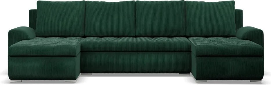 Tokio U alakú sarokkanapé, 3 ágyneműtartóval, kordbársony, univerzális oldal, zöld