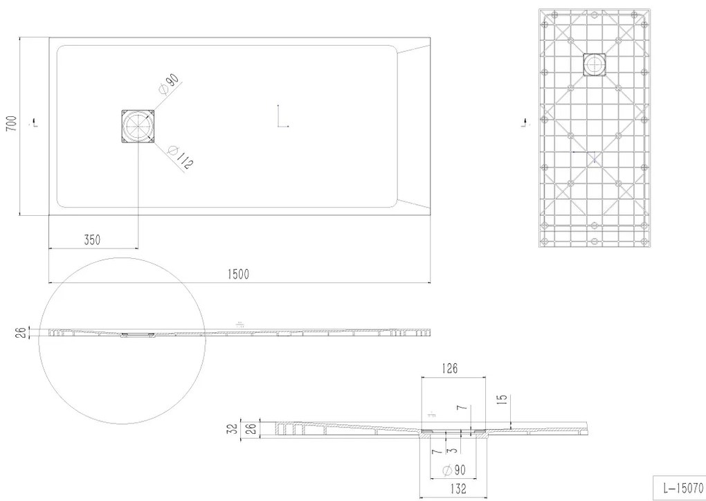 Erga Hyper, SMC zuhanytálca 150x70x2,6 cm + szifon, fehér matt, ERG-V06-SMC-7015S-WH