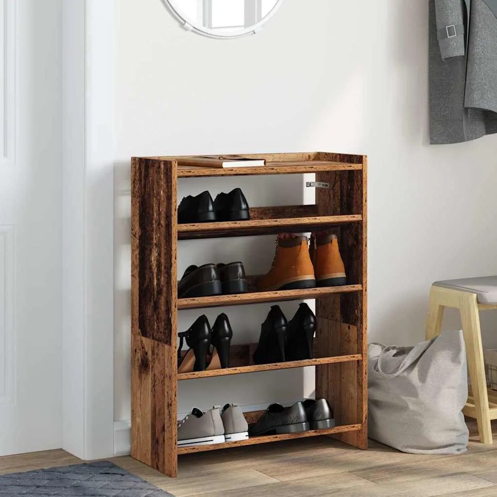 antik fa szerelt fa cipőtartó 60x25x81 cm