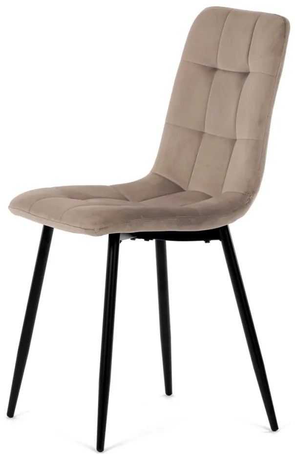 Scaun de sufragerie, material din catifea de culoarea trufei, picioare metalice negre