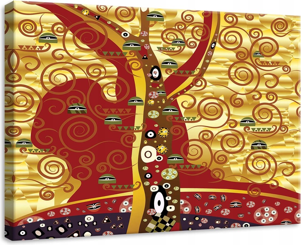 Vászonkép 70x50 Az élet fája Gustav Klimt modernizmus arany spirálok növekedés élet