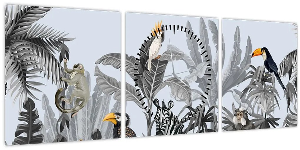 Kép - Illusztrált dzsungel (órával) (90x30 cm)