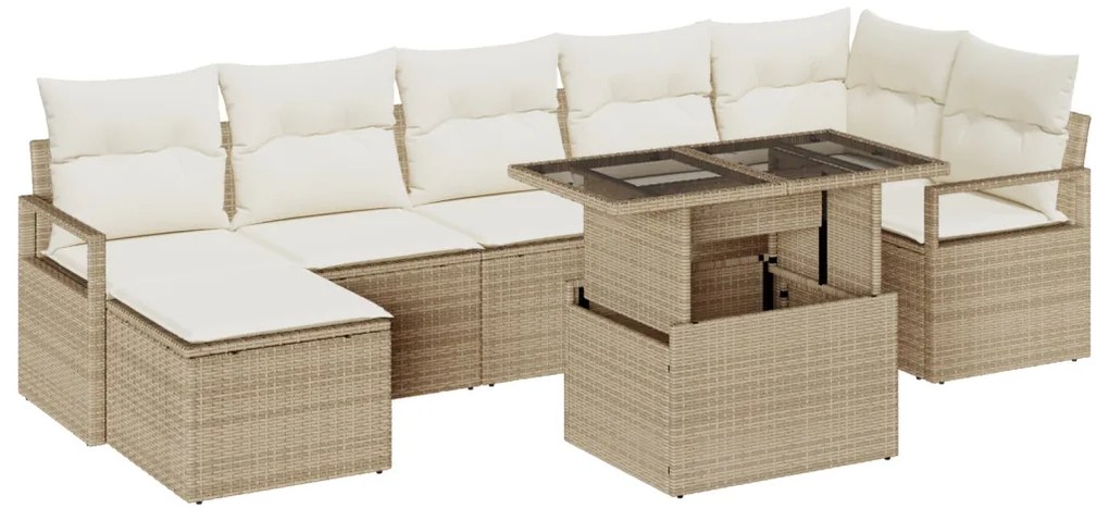 8 Részes Kert Kanapé Szett Párnákkal Bézs Poly Rattan