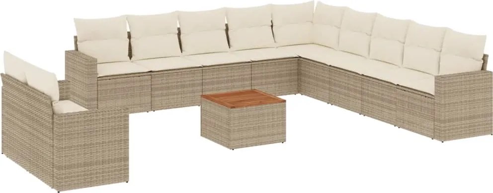vidaXL 12 részes bézs polyrattan kerti ülőgarnitúra párnákkal