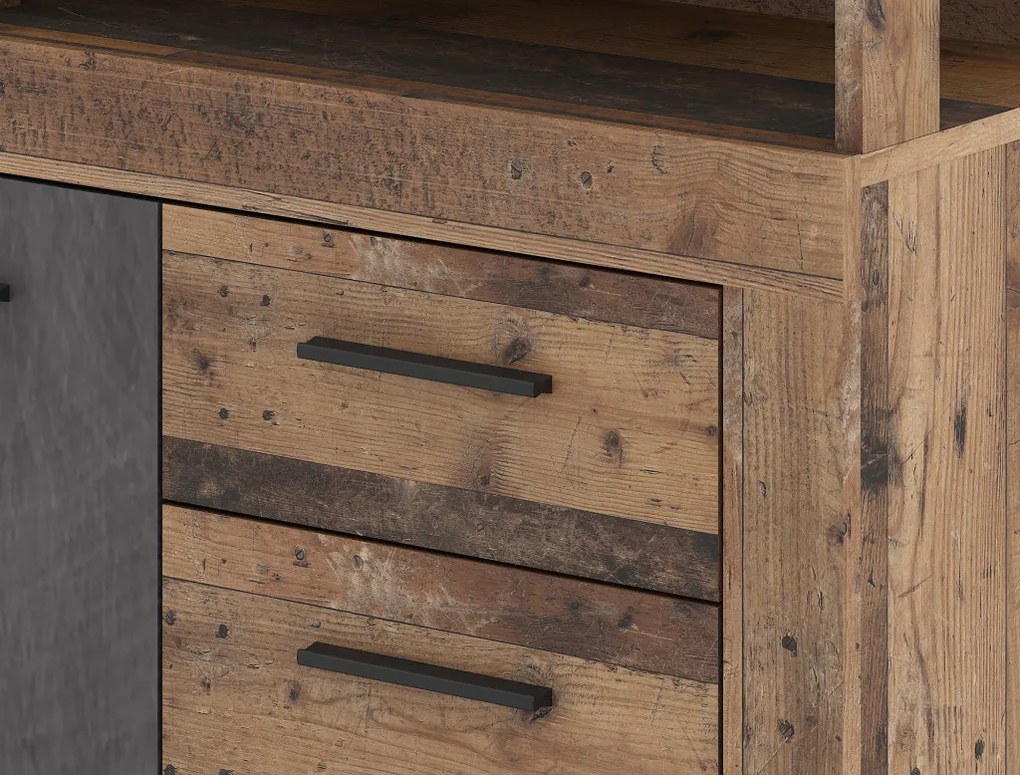 Komód 2 ajtóval és 4 fiókkal Old Style Dark / Matera színkombinációban – LUNA MIDI A