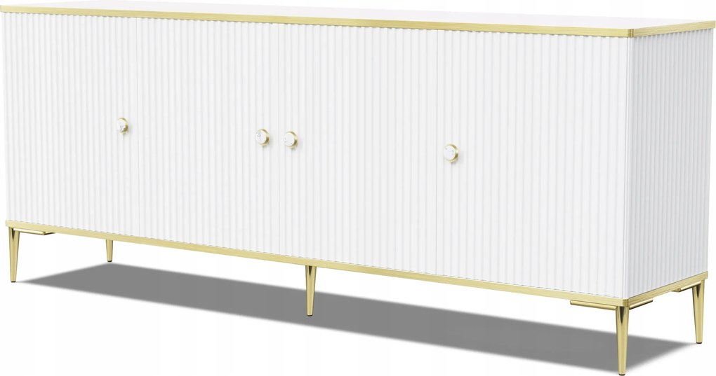 Komód Petra 182 cm 4D maró fehér matt mart lábak arany fém