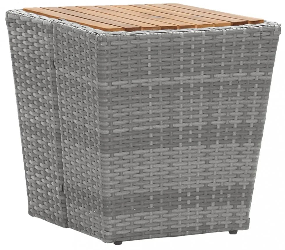 5 részes szürke polyrattan és tömör akácfa kerti bisztrószett
