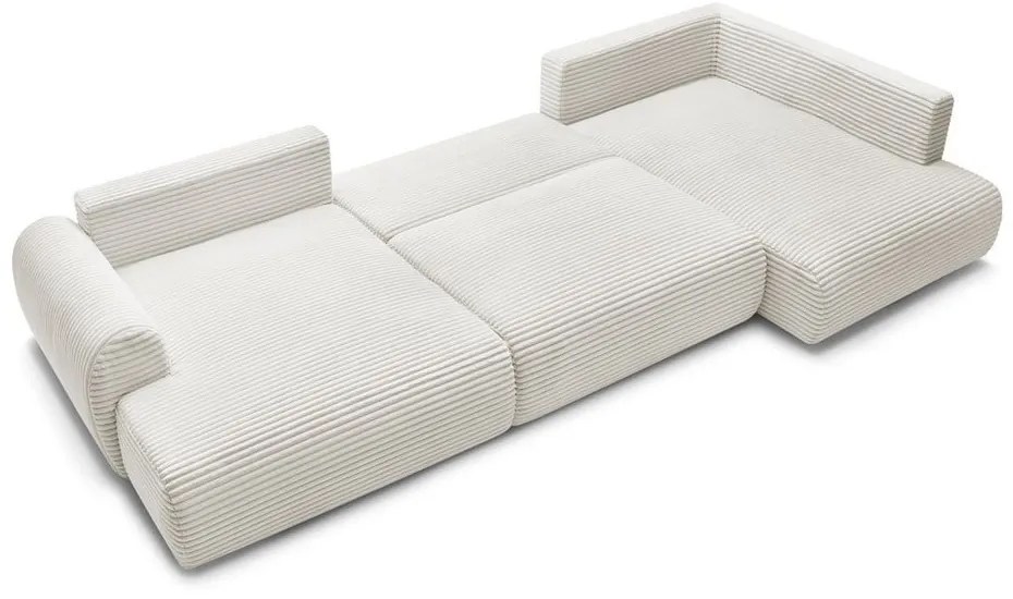 Krémszínű kordbársony kinyitható sarokkanapé (bal oldali-U alakú) Lucien – Bobochic Paris